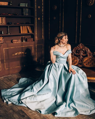 Off-Shoulder Red Evening Gown with Pockets - Miss Mirelle