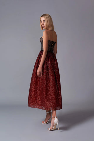 Cherry Noir Corset Midi Dress for Cocktail Party - Miss Mirelle