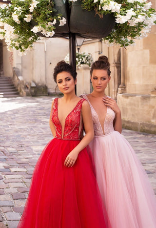 Classic A-line Evening Dress with Embellished Back - Miss Mirelle