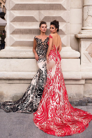 Mermaid Evening Dress with Contrast Accents - Miss Mirelle