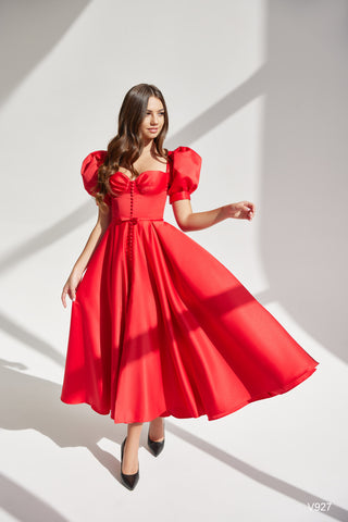 Retro Style Puff Sleeve Midi Dress - Miss Mirelle