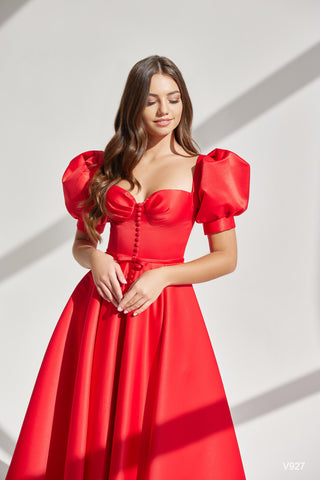 Retro Style Puff Sleeve Midi Dress - Miss Mirelle