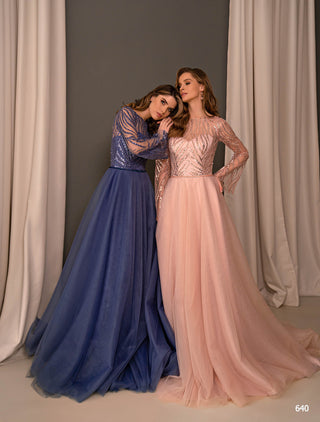 Mother-of-Bride Long Sleeved Sequin Tulle Dress