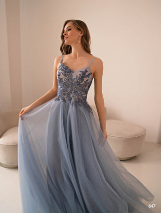 Dusty Blue Bridesmaid Ball Gown Dress - Miss Mirelle