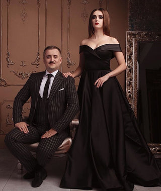 Off-Shoulder Red Evening Gown with Pockets - Miss Mirelle