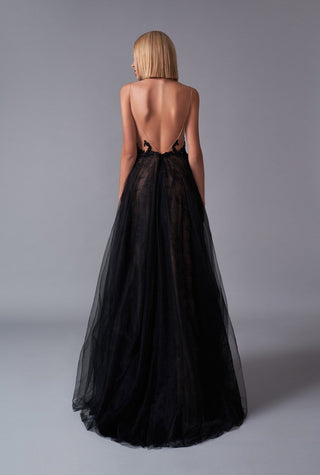 Onyx Black Gown with Open Back