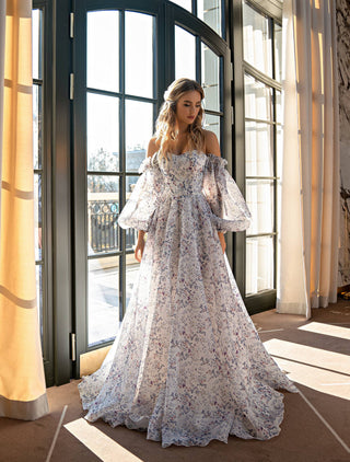 Floral Wedding Ballgown Dress with Sleeves - Miss Mirelle