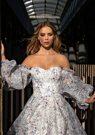 Floral Wedding Ballgown Dress with Sleeves - Miss Mirelle