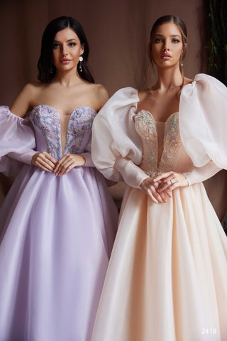Lilac Ball Gown with Detachable Sleeves - Miss Mirelle
