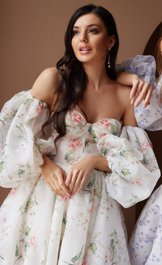 Floral Wedding Dress with Puff Sleeves - Miss Mirelle