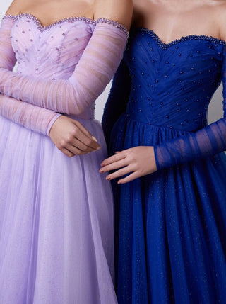 Off-Shoulder Lilac Tulle Dress with Sparkly Accents - Miss Mirelle