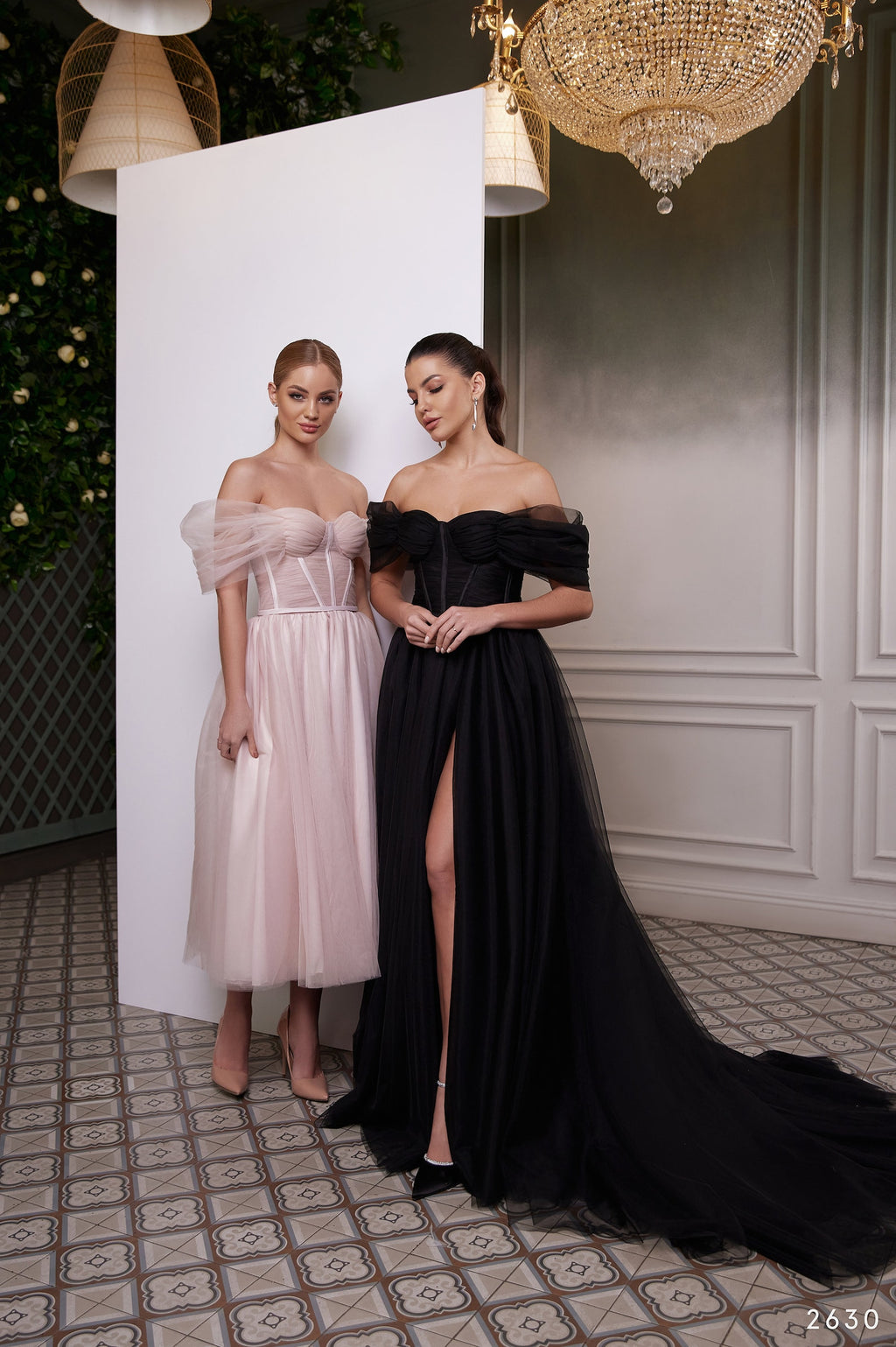 Blush Tulle Off Shoulder Corset Dress, Black Tulle Corset Gown at Miss