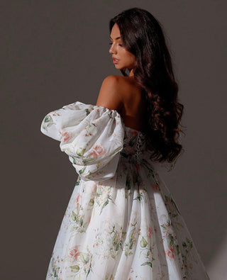 Floral Wedding Dress with Puff Sleeves - Miss Mirelle
