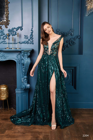 Green Backless Sequin Maxi Dress
