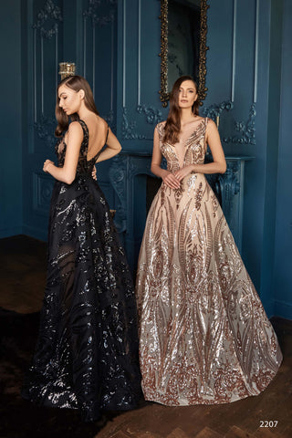 Black Sparkly Dress with Plunging Neckline Cleavage - Miss Mirelle