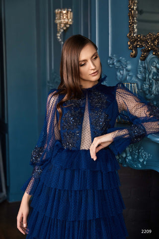 High Neck Ruffle Long Sleeve Tiered Formal Dress - Miss Mirelle