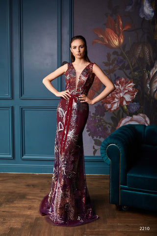 Ruby Sequin Pattern Red Evening Dress - Miss Mirelle