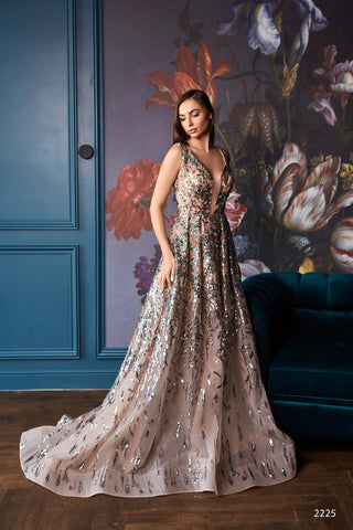 A-line Long Sequin Dress Sparkly Party Gown - Miss Mirelle