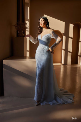 Starry Long Sleeved Evening Gown with Overskirt - Miss Mirelle