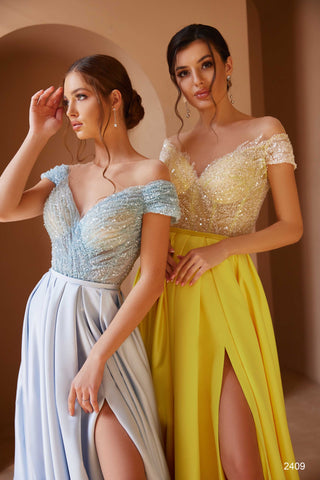 Off-the-Shoulder Embellished A-line Formal Dress - Miss Mirelle