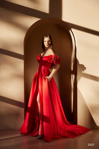 Romantic Off-Shoulder Satin Ball Gown - Miss Mirelle