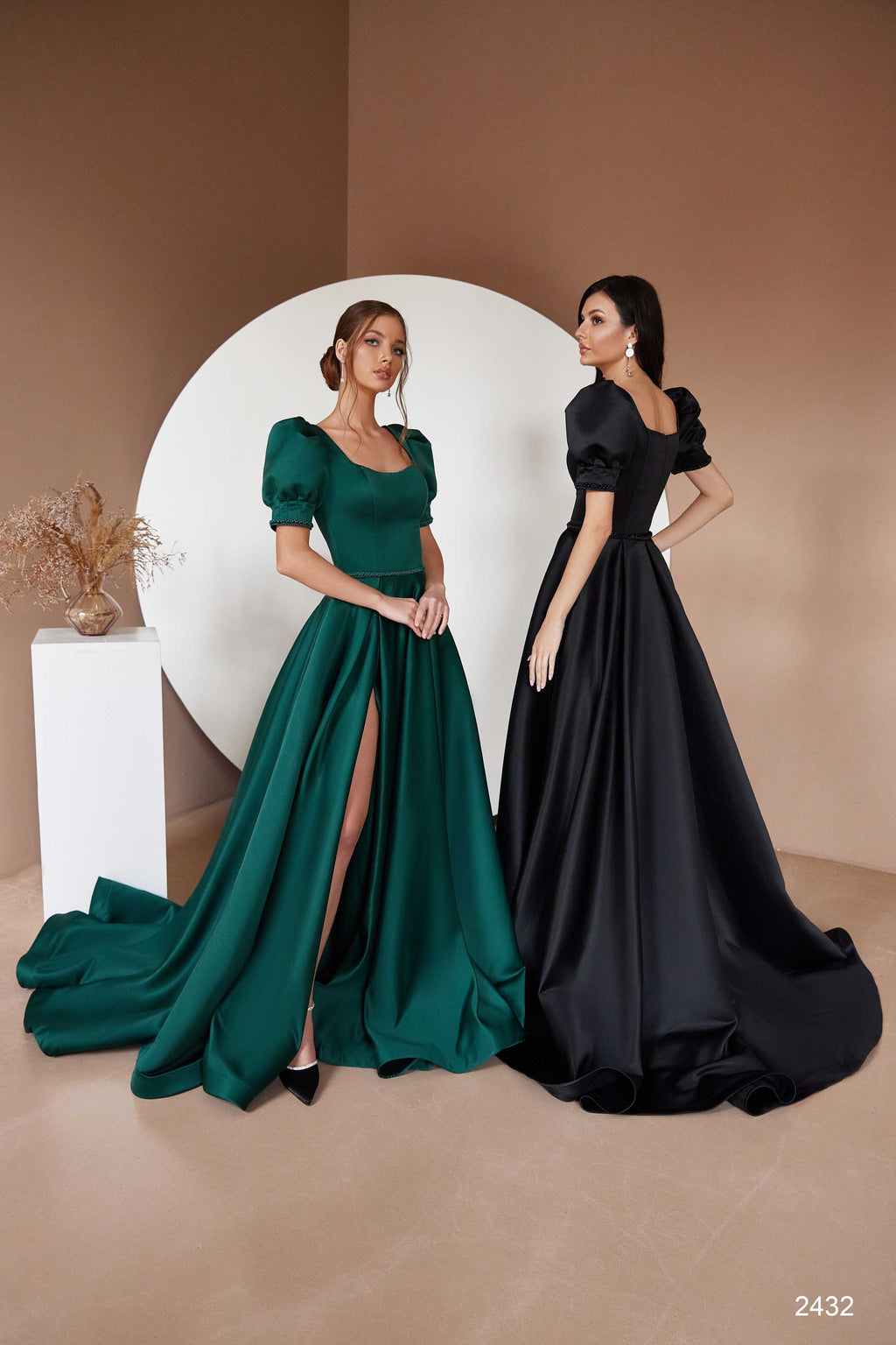 Emerald Green Bridesmaid Dress with Puff Sleeve Powder / 14
