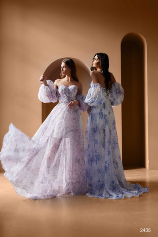 Floral Gown with Puff Sleeves Maxi Princess Dress - Miss Mirelle