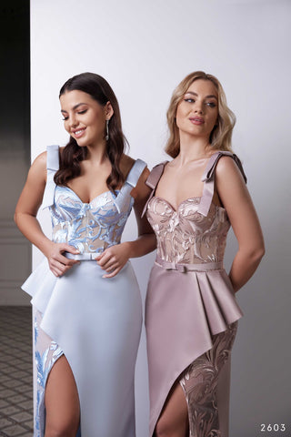 Asymmetrical Wedding Guest Dress with High Slit - Miss Mirelle