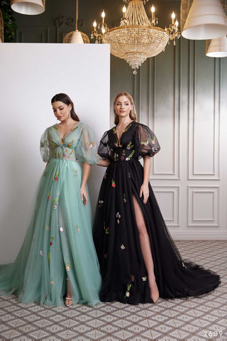 Two-in-One Floral Tulle Gown for Formal Occasions - Miss Mirelle