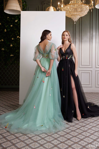 Two-in-One Floral Tulle Gown for Formal Occasions - Miss Mirelle