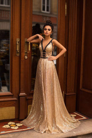 Gold Formal Gala Dress - Miss Mirelle