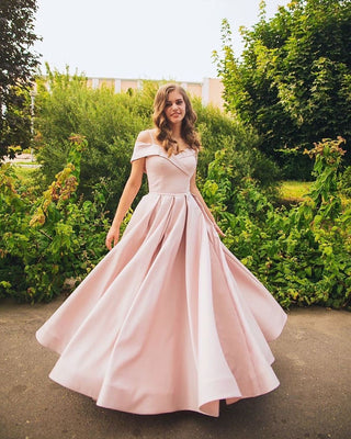 Off-Shoulder Red Evening Gown with Pockets - Miss Mirelle