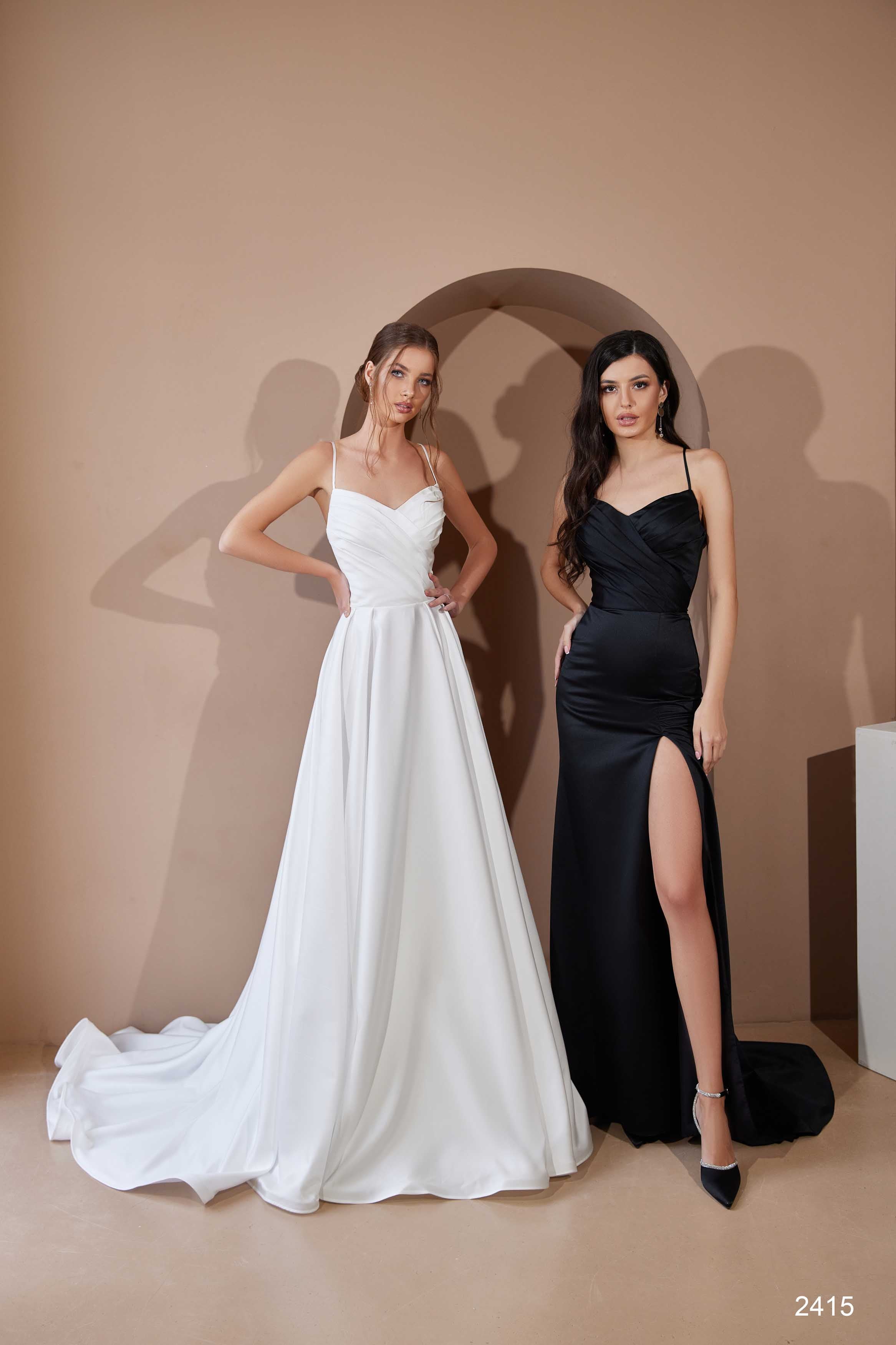 A-line Satin Gown with Straps and Open Back for Every Occasion Powder / 2