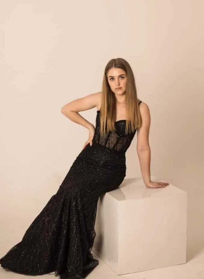 Gala-Ready Black Tulle Dress with Embroidered Bustier at Miss Mirelle Dress Canada Gala-Ready Black Tulle Dress with Embroidered Bustier at Miss Mirelle Dress Canada