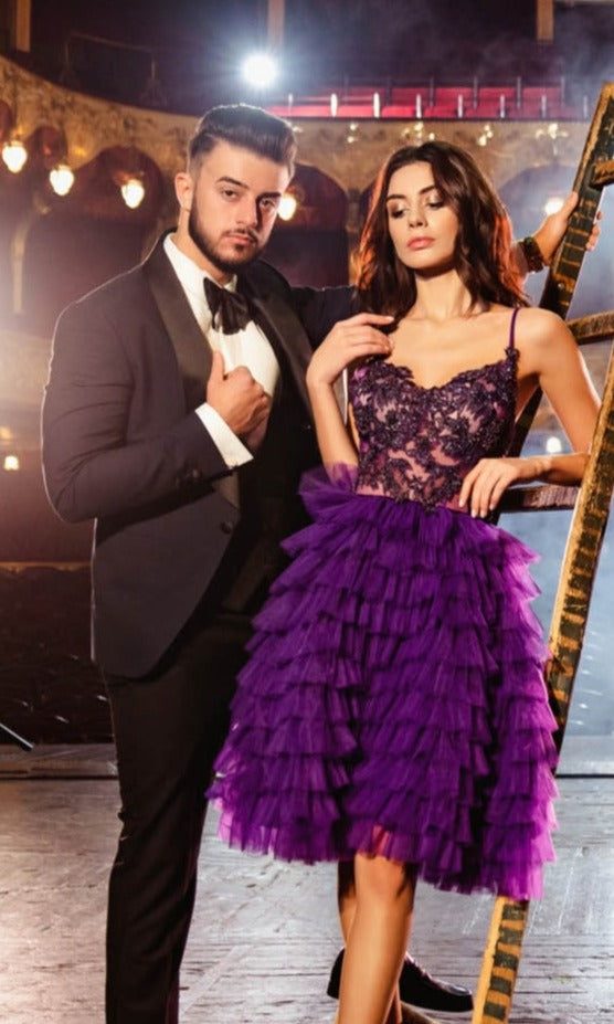 Purple Evening Dress Short for Cocktail Party Purple / 6 Purple Evening Dress Short for Cocktail Party Purple / 6