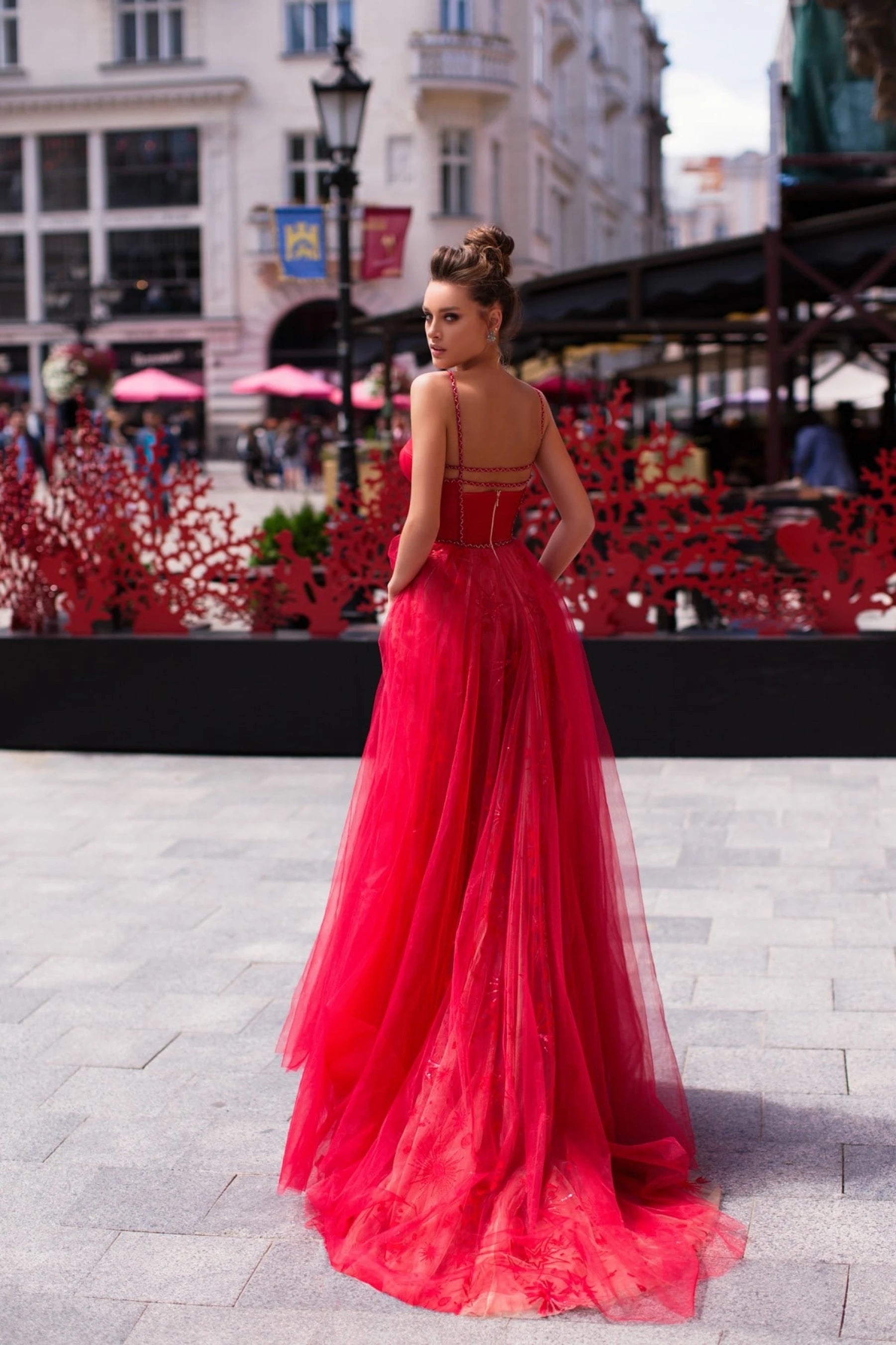 Seductive Corset Evening Gown in Watermelon Red / 6 Seductive Corset Evening Gown in Watermelon Red / 6