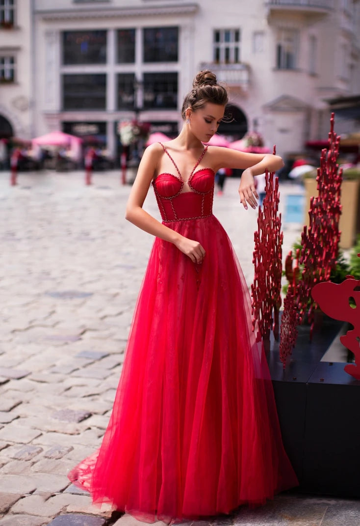 Seductive Corset Evening Gown in Watermelon Red / 6 Seductive Corset Evening Gown in Watermelon Red / 6