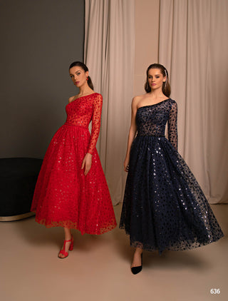 Embellished One Shoulder Cocktail Midi Dress - Miss Mirelle