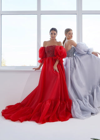 Dreamy Red Ball Gown with Optional Sleeves