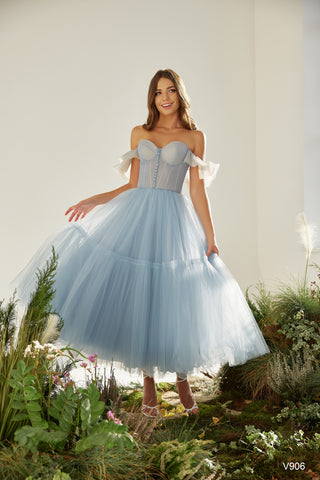 Ethereal Off-the-Shoulder Tulle Midi Dress