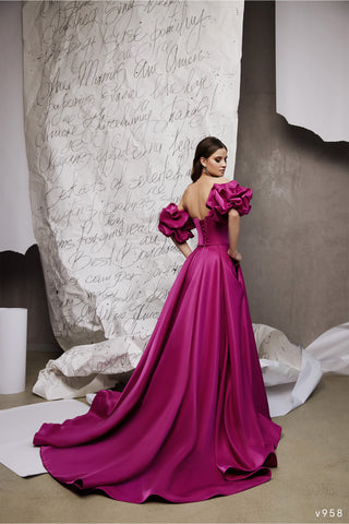 Fuchsia Satin Gown with Adjustable Back 