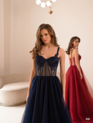 Wine Red Sheer Corset Evening Dress for Parties - Miss Mirelle