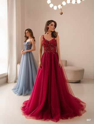 Burgundy Bridesmaid Embellished Gown Dress - Miss Mirelle