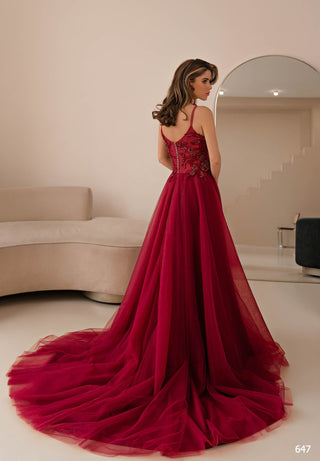 Burgundy Red Bridesmaid Ball Gown - Miss Mirelle