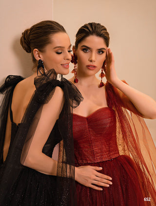 Tie-Strap Sparkly Cocktail Midi Dress in Black or Red - Miss Mirelle