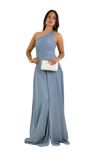 One Shoulder A-line Bridesmaid Dress with Pleated Bodice
