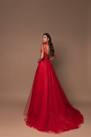 Sparkly Formal Ball Gown Evening Dress with Shoulder Bows - Miss Mirelle