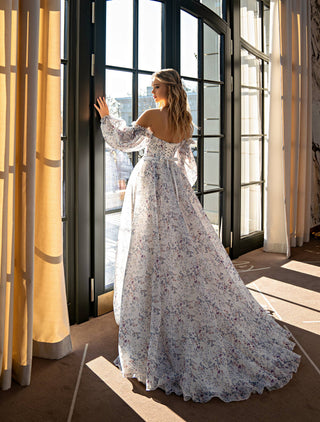 Floral Wedding Ballgown Dress with Sleeves - Miss Mirelle