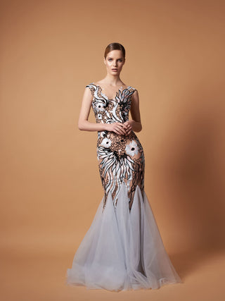 Romantic Print Fitted Gown for Weddings - Miss Mirelle