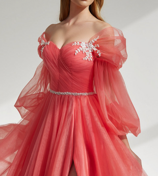 Coral Gown with Detachable Sleeves - Miss Mirelle